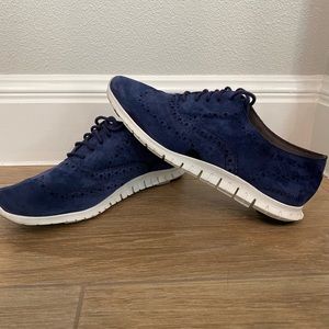Coke Haan Zerogrand Wingtip Navy Blue Suede Oxfords Sz 8